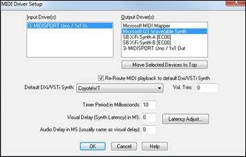 MIDI Driver Setup dialog